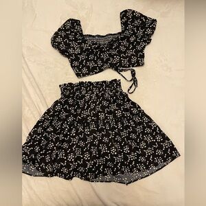 ✨ Boho Ditsy Floral Two-Piece Set ✨ Crop Top & Ruffle Mini Skirt